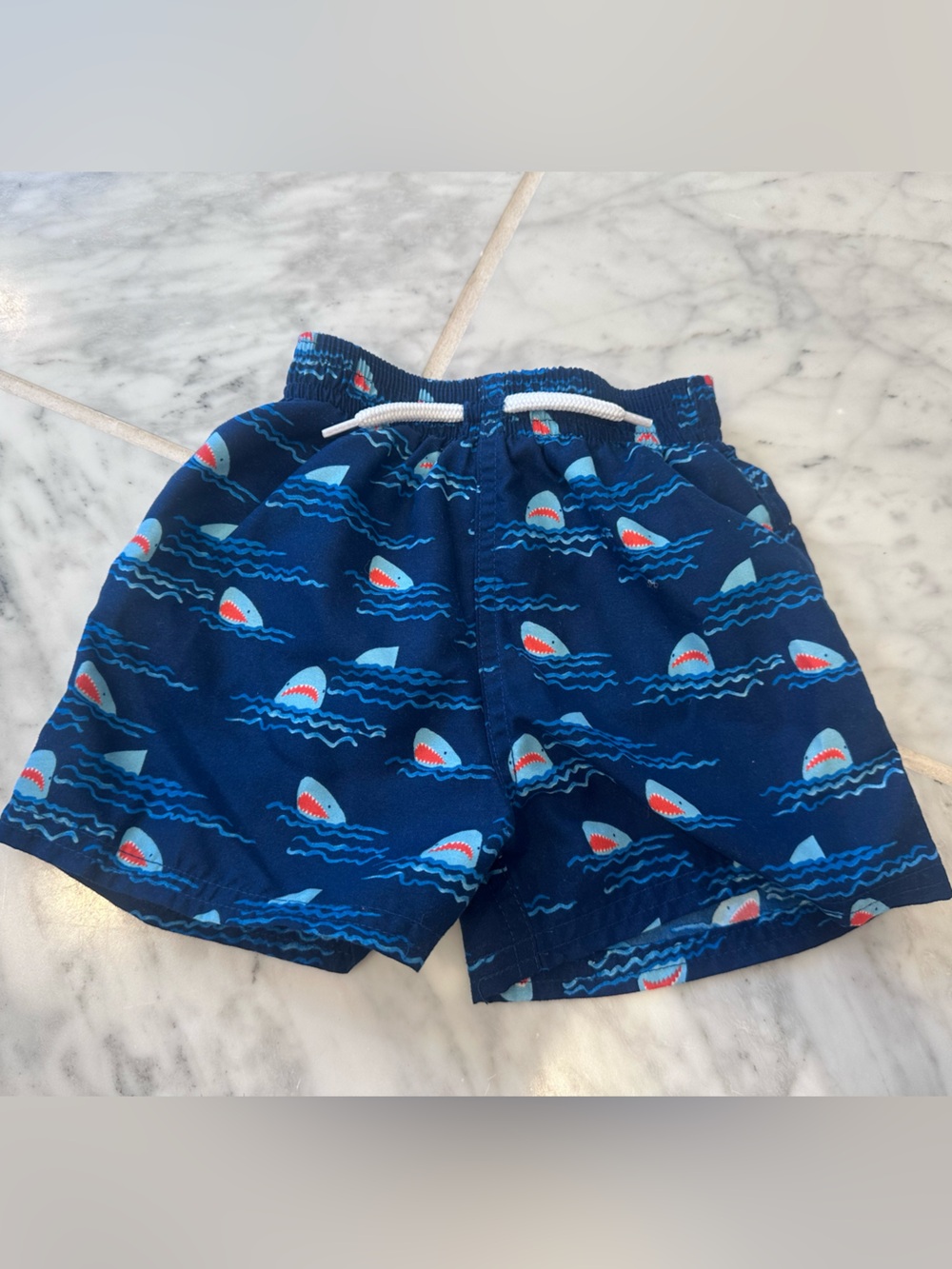 Floatimini Navy Blue Shark Pattern Swim Trunks